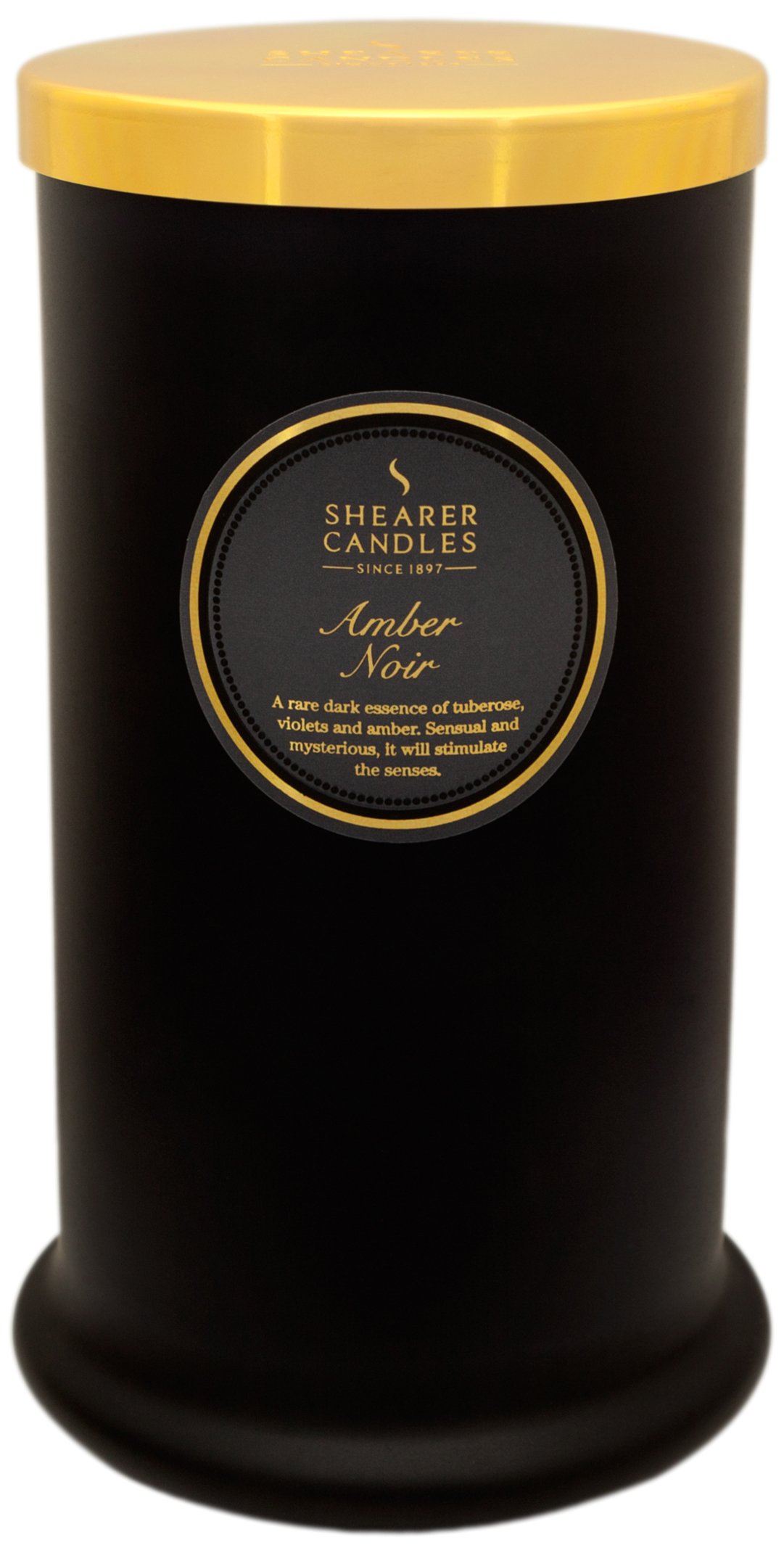 Shearer Candles Amber Noir Scented Tall Pillar Jar Candle with Gold Lid-Black