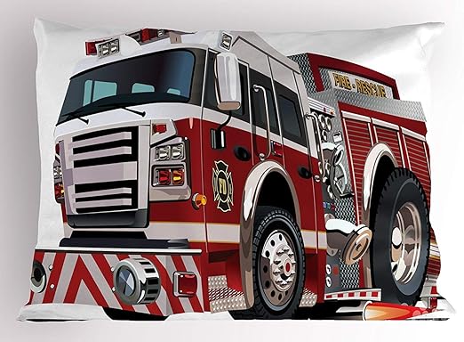 Amazon Com K0k2t0 Fire Truck Pillow Sham Realistic Illustration