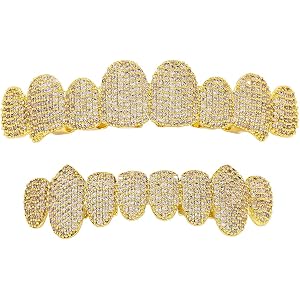 Solid Gold over S925 Sterling Silver 8-Tooth Full Moissanite Teeth Grillz, Moissanite Finish with Micro-Pave Stones, Daily Pi
