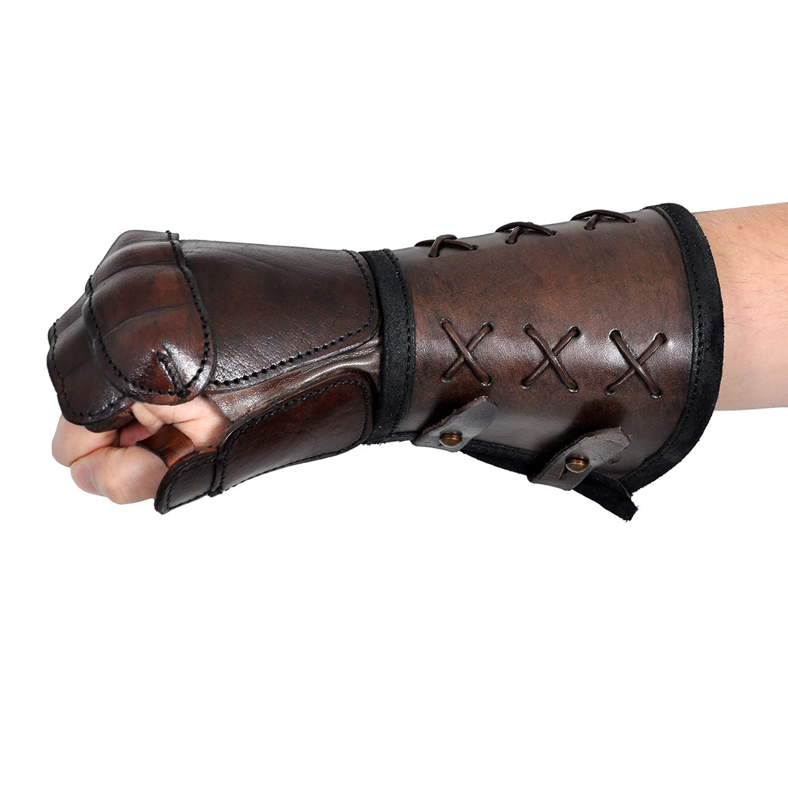 Epic Armoury 10140351 Leather gauntlet R hand-Brown, Unisex Adult