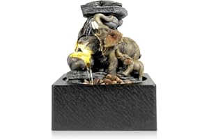 BEAMNOVA Tabletop Fountain,3 Tiered Elephant & Baby Elephant Indoor Fountains,with LED Light Water Feature for Home Office Décor
