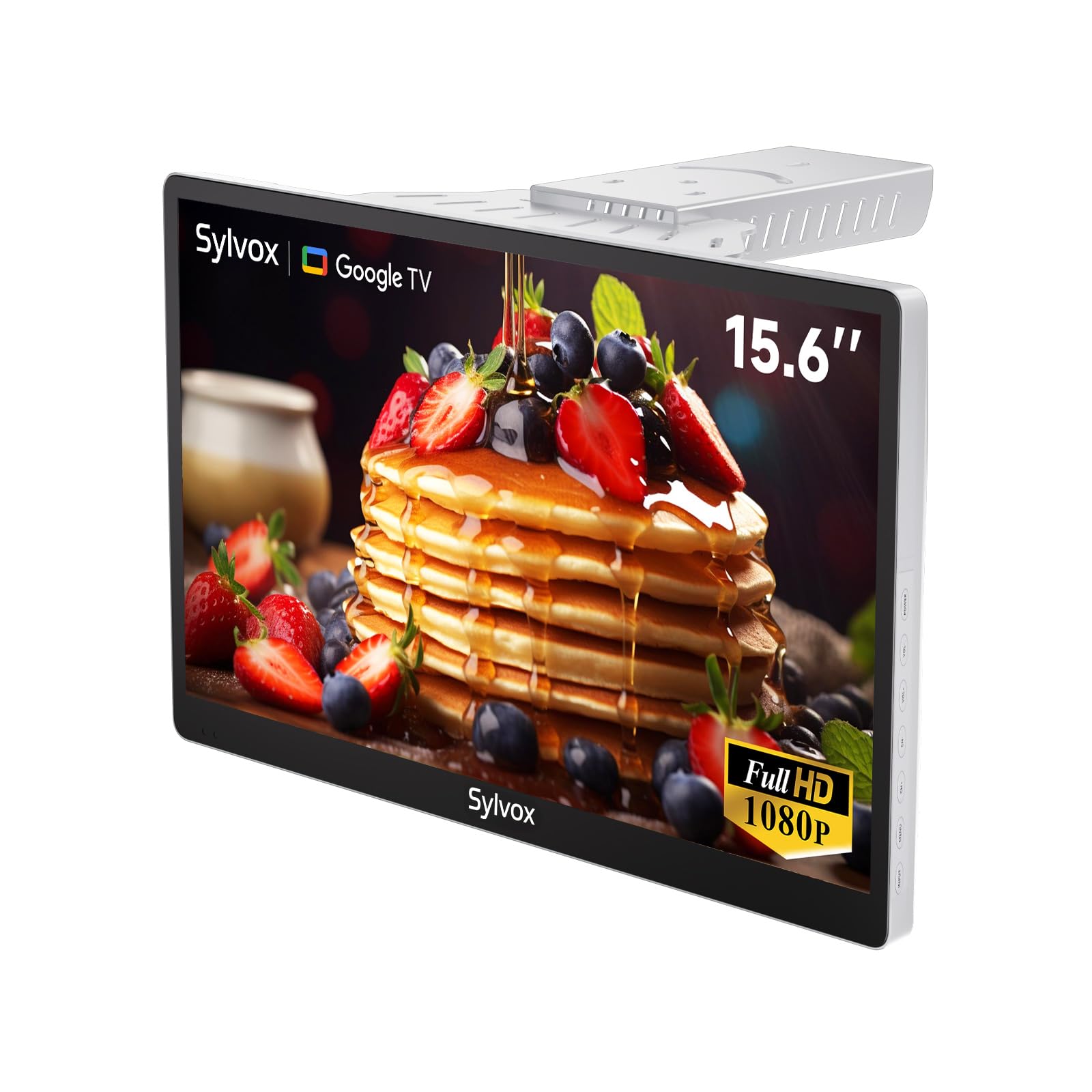 SYLVOX 15.6" Kitchen TV, 1080P FHD Under Cabinet TV with App Store, Voice Assistant, Chromecast, 12-Volt for Small Spaces, Kitchen, Bedroom, RV - Fits Tight Cabinets
