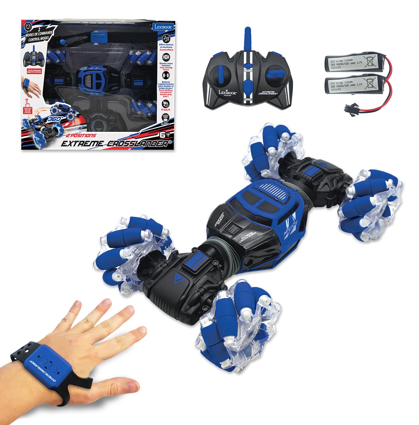 LEXIBOOK, Extreme Crosslander®, Luminous all-terrain radio controlled car, bracelet remote control, rechargeable, electronic action game, Black/Blue, RC49 — image 1