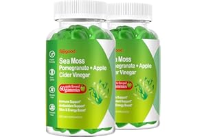 Sijigood Organic Irish Sea Moss Gummies with Apple Cider Vinegar, Pomegranate, Beet Root, Chlorophyll, Digestion Thyroid Energy Skin Hair & Immunity, Adults Kids Women Men, 60 Gummies