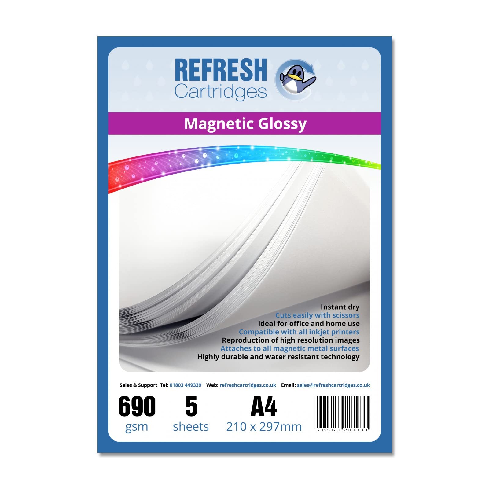 Refresh Cartridges Glossy Coated A4 Magnetic Backed Inkjet Photo Paper 690gsm - 5 Sheets