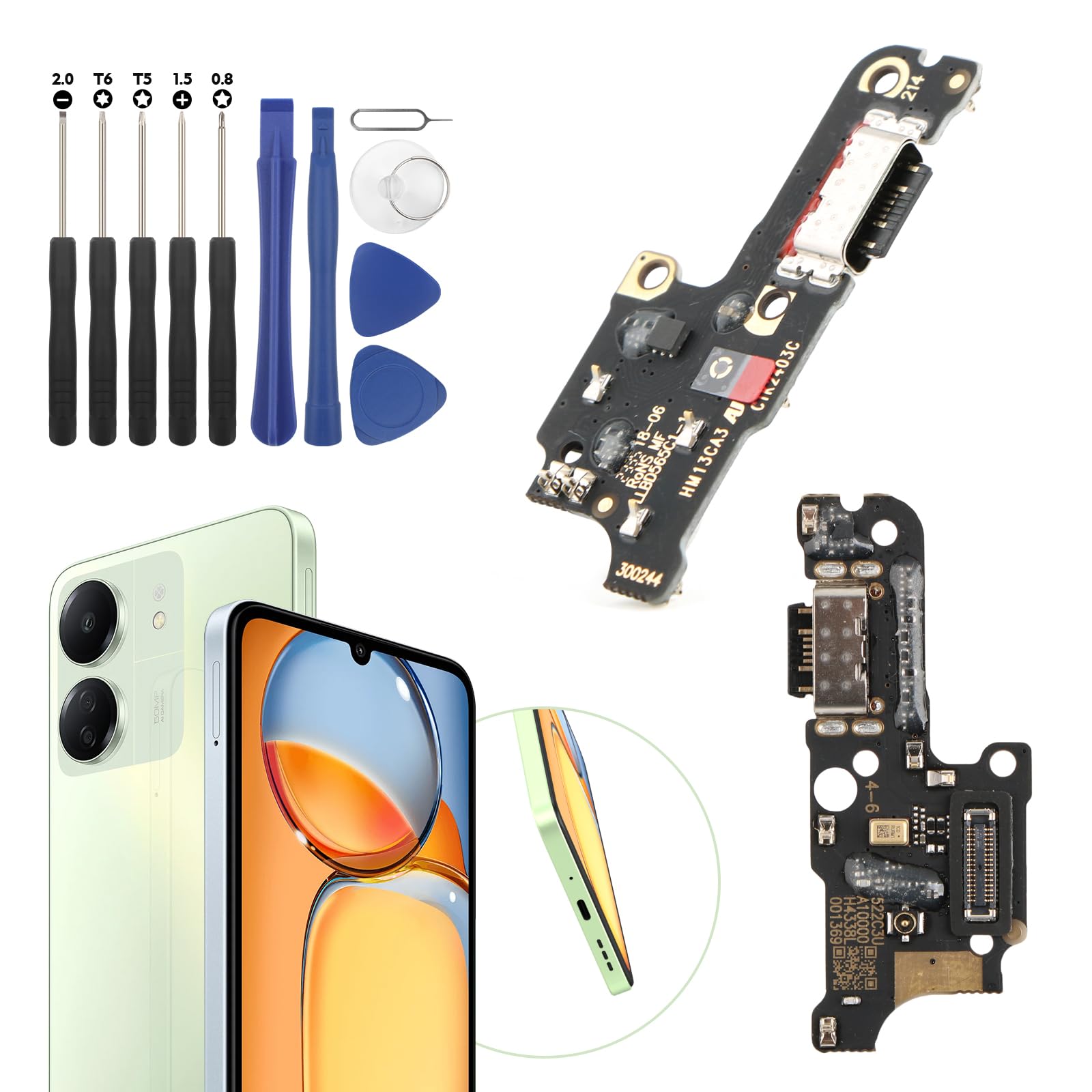 RongZy USB Charging Port for Xiaomi Redmi 13C 4G Dock Connector Charger Board Flex Cable Assembly Replacement for Xiaomi Redmi 13C 4G with Tools