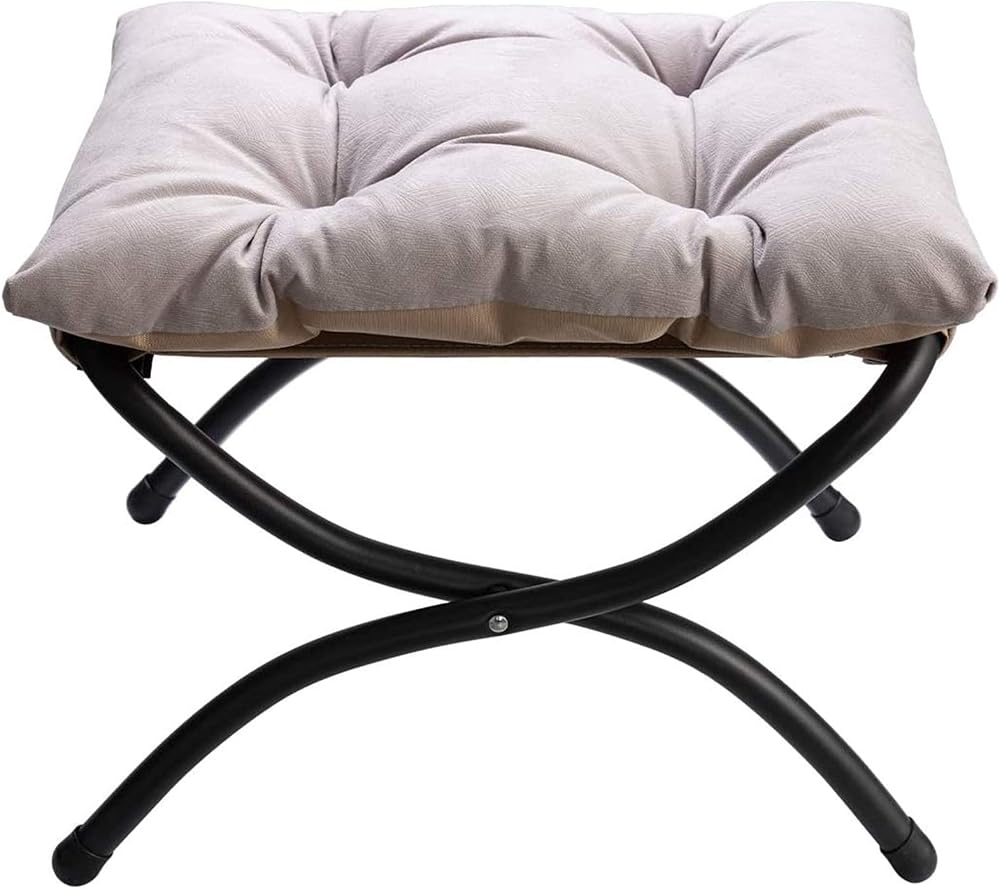 HollyHOME Foldable Foot Stool with Metal Legs Gray Living Room Ottoman