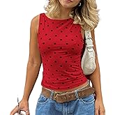 Women Y2k Polka Dot Tank Top Sleeveless Crewneck Slim Fit Crop Top Cute Dots Print Vest Shirt Coquette Going Out Tops