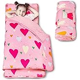 Beavtaens Toddler Nap Mat with Pillow and Minky Blanket, Large 55"x35" Sleeping Bag, Washable, Lightweight, Easy to Roll, Perfect for Preschool, Daycare, Kindergarten, Travel, Boys and Girls(Hearts)