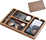 Lawnrden Valet Tray, Walnut Nightstand Organizer with Leather Inlay view 1