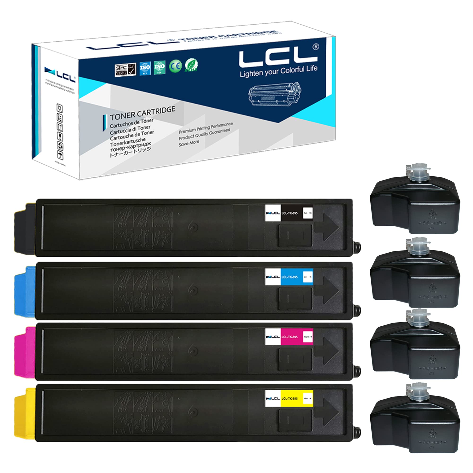 LCL Compatible Toner Cartridge TK895 TK-895 TK895K TK-895K TK895C TK-895C TK895M TK-895M TK895Y TK-895Y (1Black 1Cyan 1Magenta 1Yellow) Replacement for Kyocera C8520MFP C8020MFP C8025MFP C8030MFP