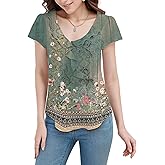 GUNEST Womens Summer Tops Blouses Ruffle Crew Neck Short Sleeve Chiffon Dressy Casual Work 2025 Trendy Shirts