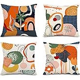Jartinle Abstract Mid Century Modern Throw Pillow Covers 18x18 Colorful Boho Orange Aesthetic Floral Geometric Pillow Covers for Couch Outdoor Decor Set of 4