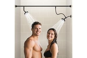 NTPN Dual Shower Head for Couples, High Pressure Double Shower Heads for Two People Rod, Two Showerhead System Fit 2 Person, Birthday Gifts for Women Men, Spa-Like (Black) Segmented Design