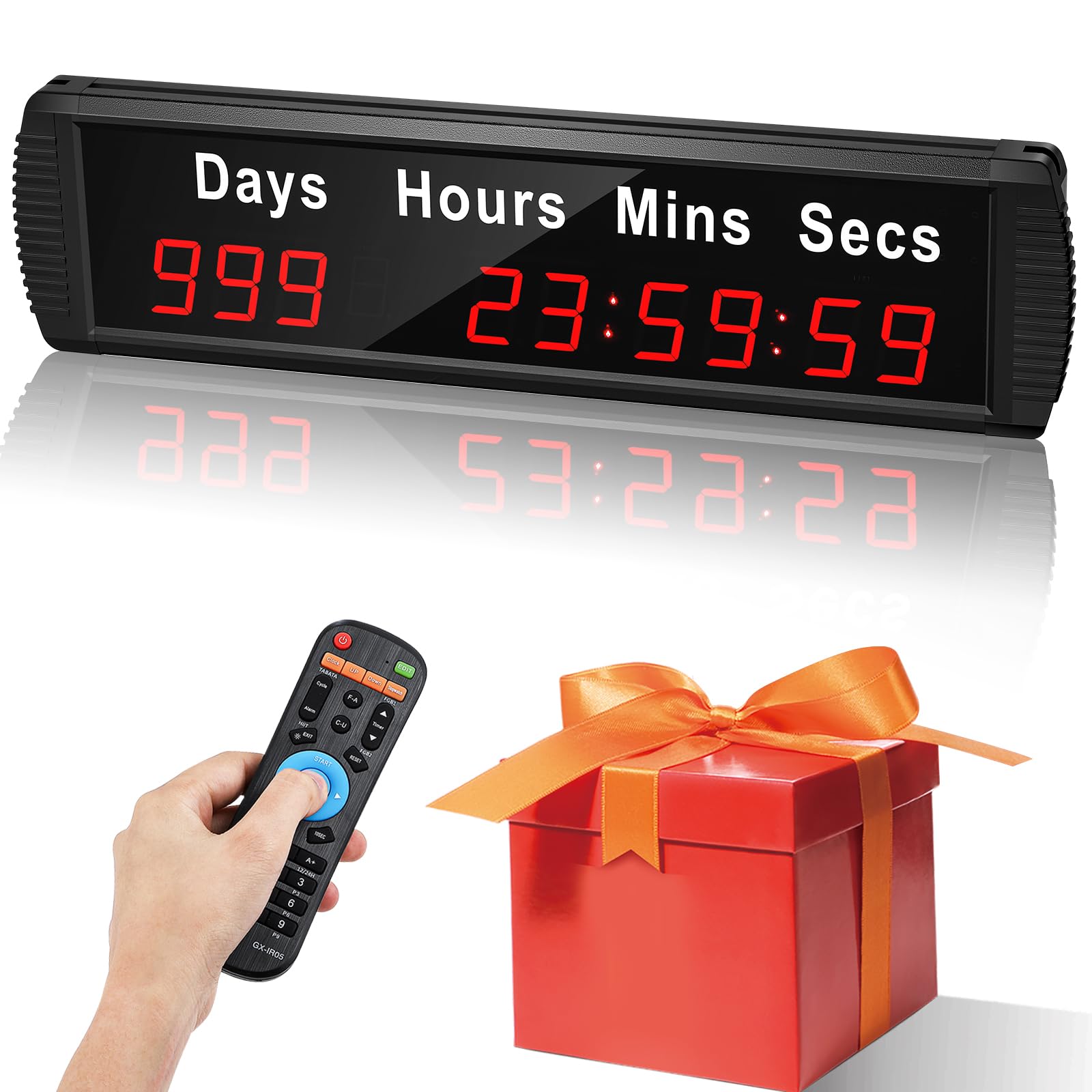 Spolehli Days Countdown Clock Yearly Countdown Clocks Up to 999 Days with Hours Minutes Seconds for Retirement Christmas Wedding, Remote Control Led Countdown/Timing Up Timer Wall Clock (1.8'')