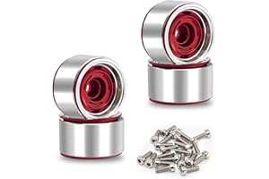 Gueiddi 1.0 beadlock Wheels, 4 pcs Aluminum RC Rim Set Wheel Hub for 1/18，1/24 RC Crawler TRX4M AX24 SCX24 FCX2 (Four Hole Model-Red)
