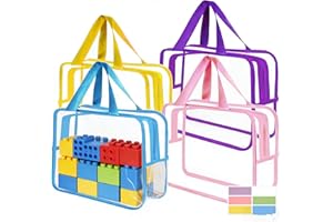 4 Pack Clear Toy Storage Bag with Labels, Waterproof PVC Toy Organizer for Building Blocks, Puzzles, Lego Bricks, Books (Mult