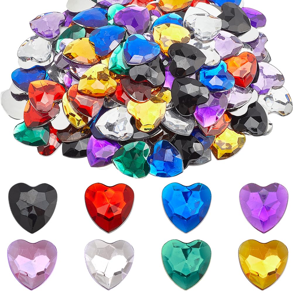 GORGECRAFT 160Pcs 8 Colors Heart Acrylic Rhinestones Colorful Flat Back Faceted Rhinestone Flatback Plastic Gems Costume Jewels Embellishments for Jewelry Making Sewing DIY Crafts Home Wedding Decor