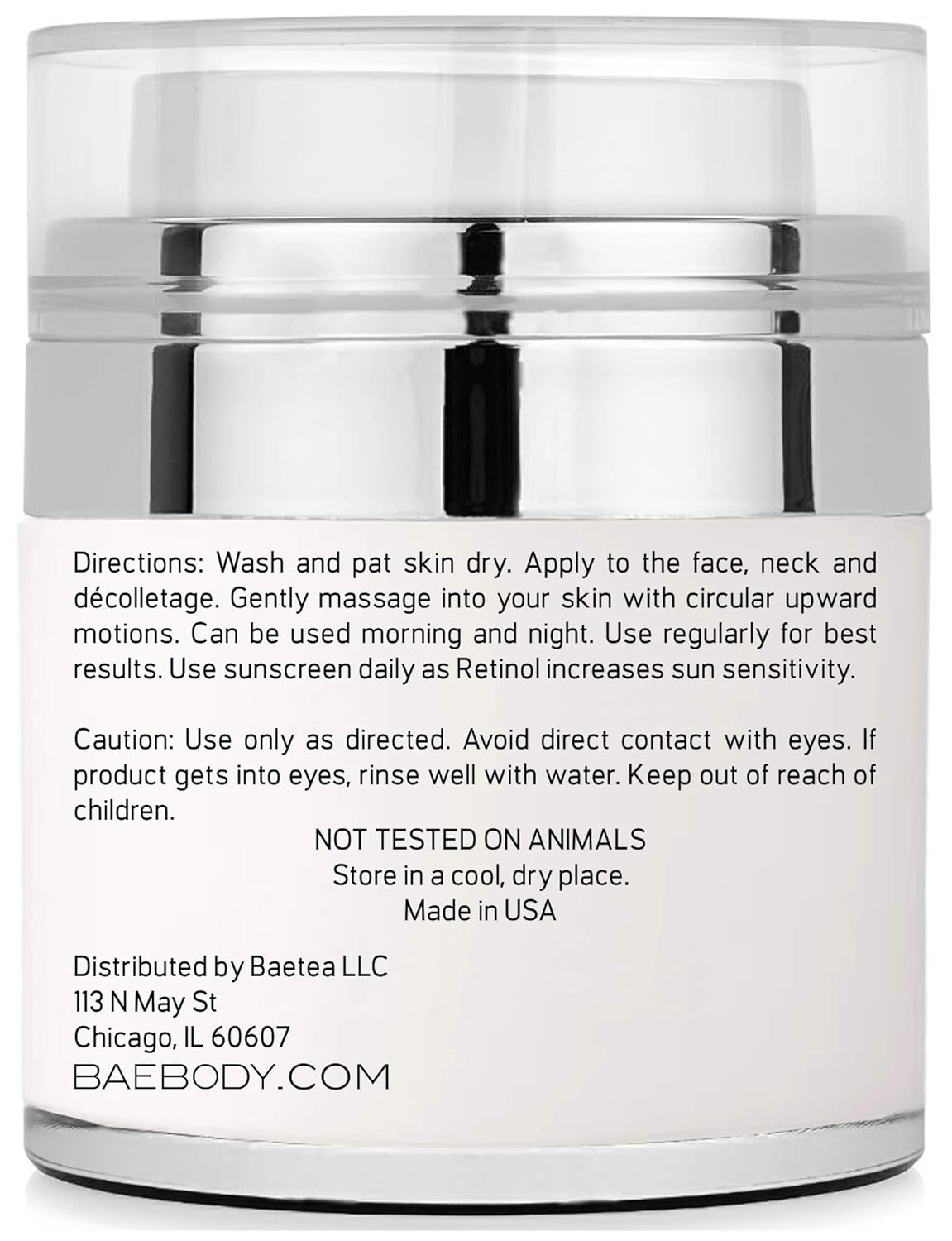 Baebody Retinol Moisturizer Cream for Face, Neck and Décolletage with Wrinkle and Acne Fighting Retinol, Jojoba Oil and Vitamin E, 1.7 Ounces: Beauty