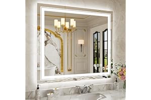 WTTY LED Bathroom Mirror 40"x36" with Back and Front Light,Modern LED Mirror for Bathroom,Stepless Dimmable Lighted Bathroom Vanity Mirror with Anti-Fog,Memory Function,Shatter-Proof