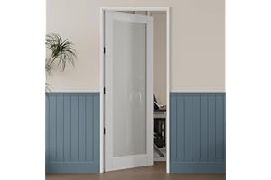 AINLARRY 28'' x 80'' French Interior Tempered Frosted Glass Door Slab for Pantry Doors, French & Pocket Doors, Solid Core Interior Door w/o Hardware Kit, Prehung Jamb or Borehole, White