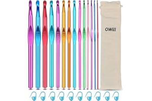 OWill 24 Pieces Crochet Hook, High Quality Coloured Aluminium Crochet Needles, Aluminium with Crochet Hook Set, 14 Sizes Crochet Kits Suitable for Beginners Adults