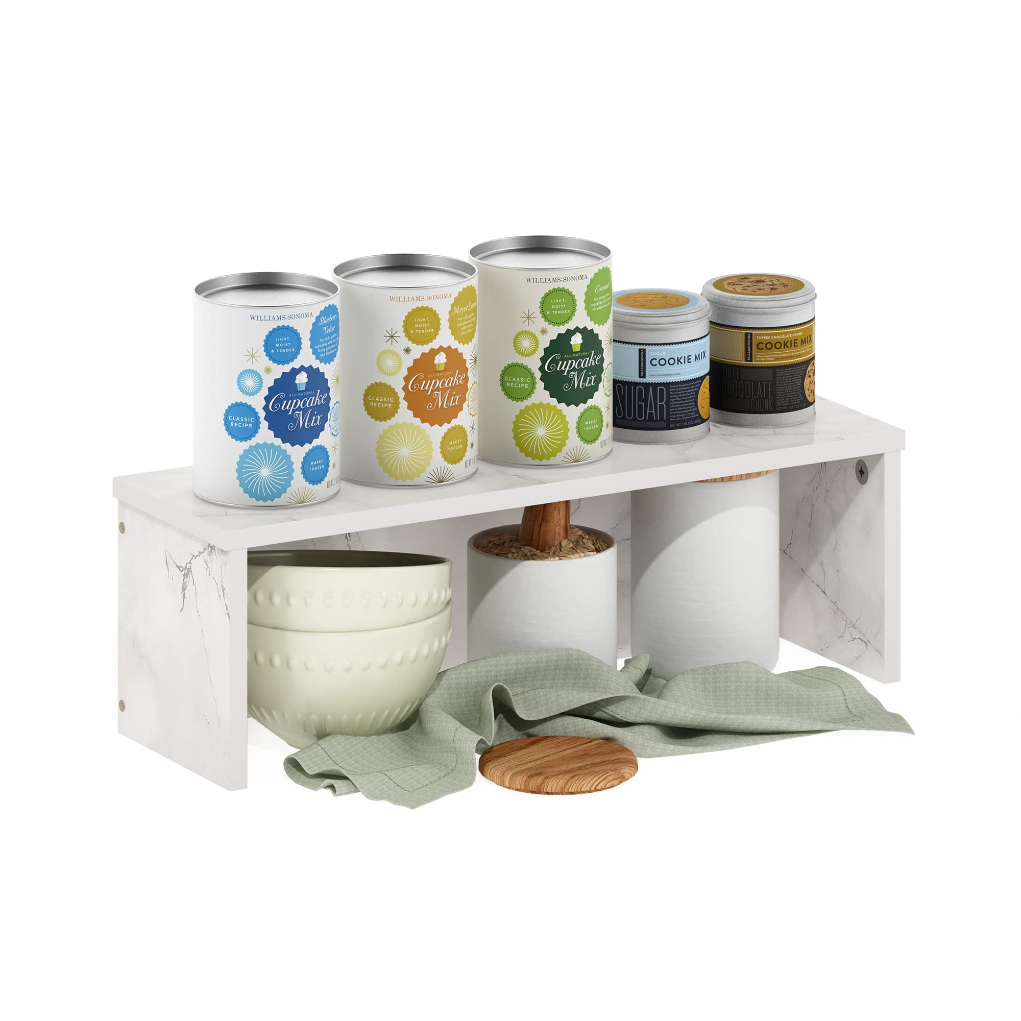 Furinno Helena 48cm Kitchen Counter Stackable Organizer Shelf, Marble White