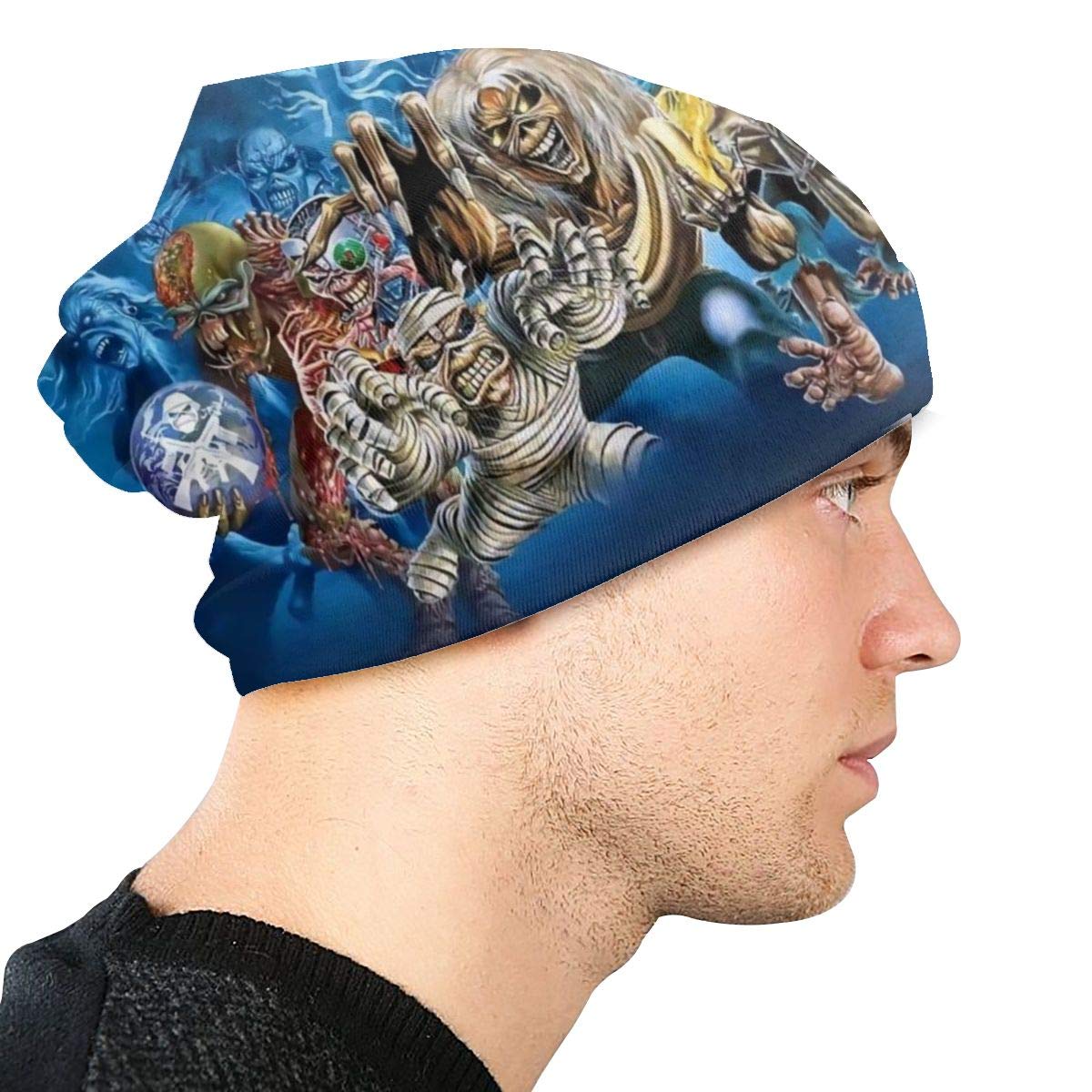 Unisex Cuffed Plain Skull Knit Hat Cap Black Iron Maiden Fashion Custom