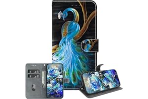 IVY Handmade Painted Wallet Case for Samsung Galaxy S21 FE,Crystal Texture Design with Kickstand & Card Holder - Peacock