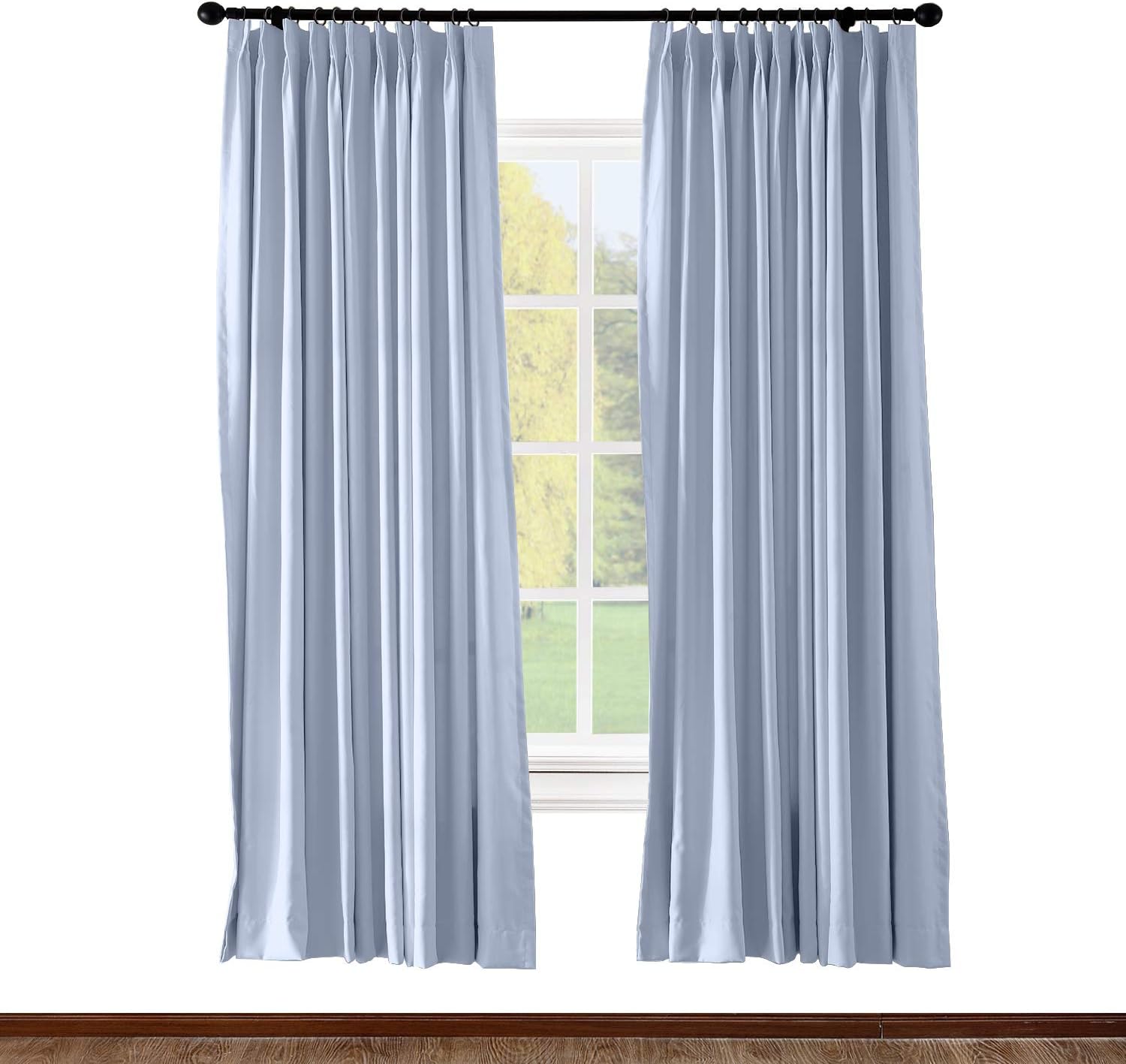 Outdoor Curtains - ChadMade Pinch Pleated Curtain 100W x 84L Inch Solid Thermal Insulated Blackout Patio Door Panel Drape for Traverse Rod and Track, Sky Blue (1 Panel)