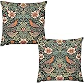AAVEUP William Morris Pillow Case,Polyester Sofa Throw Pillow Cover Set of 2,Vintage Rustic Art Abstract Green Plant Flower Bird Square Protector Cushion for Sofa Bed Decor 18x18in