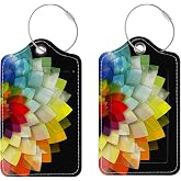 Chelmon 2 Pack Cute PU Leather Luggage Tags for Suitcases,Travel Essentials | TSA Approved, Privacy Cover ID Label, Stainless Steel Loop, Waterproof, for Airport Cruise Travel, Colorful Flower