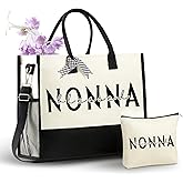 InnoBeta Nonna Gifts for Grandma, Canvas Tote Bag on Christmas or Birthday, Tote with Top Zipper Closure and Shoulder Strap - Blessed Nonna