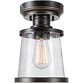 GLOBE Electric 44301 Charlie 1-Light Outdoor/Indoor Semi-Flush Mount Ceiling Light, Oil Rubbed Bronze, Clear Seeded Glass Sha