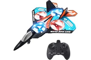 HOLYFUN Foam RC Plane Drone for Kids, Remote Control Airplane Fighter Jet with LED Light, Auto Hover, 360°Flip, 2 Batteries (16 Mins Flight), Easy to Fly for Beginners