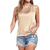 Wantschun Women's Summer Fall Silk Satin Tops Sleeveless Shirt Blouse Basic Casual Crew Neck Tank Top