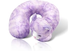 Cloudz Kids Super Soft N' Cuddly Animal Airplane Travel Neck Pillow! Keep Children Comfy and Supported with a Buddy While Traveling or just Resting at Home - Purple Cat