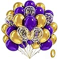 BAUANOOY Purple and Gold balloons, 60pcs 12 Inch Purple Metallic Chrome Gold and Confetti Balloon for Wedding Graduation Birthday Party Decorations