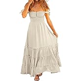 ANRABESS Womens Summer Casual Off The Shoulder Maxi Long Dress 2026 Smocked Ruffle Strap Backless Flowy Tiered Beach Sundress