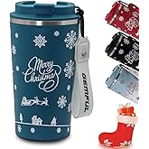 GEMFUL Travel Coffee Mug 17 oz Christmas Tumbler Gifts Screw Top Insulated Coffee Cup Leakproof BPA Free Xmas Fits in Car Cup Holder for Lover Female or Male (Blue)