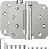 HOSOM 2 Pack Self Closing Door Hinges 4 Inch Spring Hinges, Brushed Nickel | Spring Loaded Auto Close Door Hinge, 5/8" Radius Corners, Adjustable Tension for Garage Front Left/Right Hand Door, UL Listed