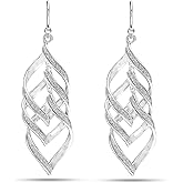 Charmsy 925 Sterling Silver Infinity Knot Twist French Wire Drop Dangle Earrings for Women