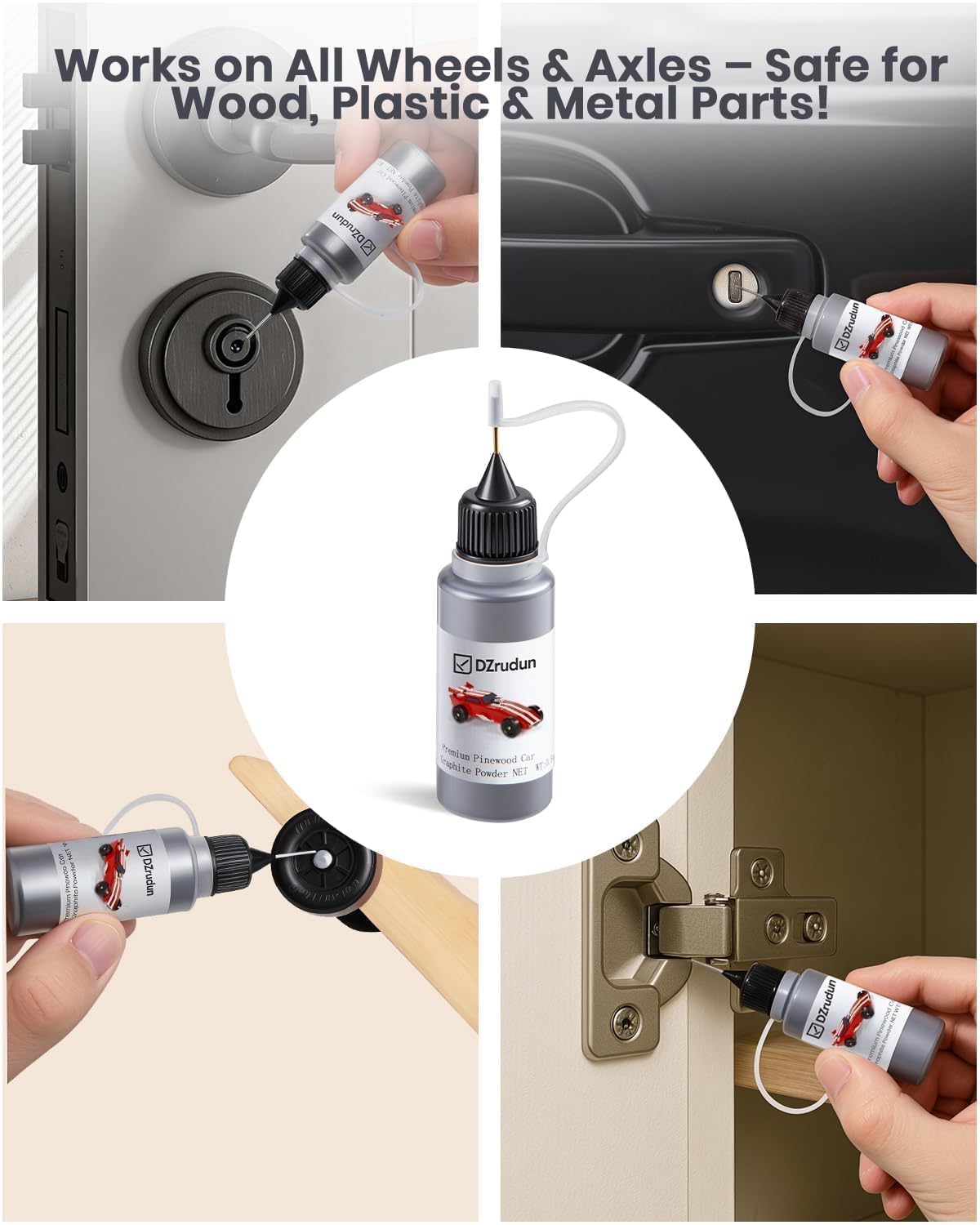 DZrudun Graphite Powder for Pinewood Cars-0.5oz Dry Graphite Lubricant Spray for Derby Axles&Wheels|High-Purity 3000-Mesh Multi-Use Lock Lubricant|Use with Pinewood Car Weights Kit|Easy Squeeze Bottle