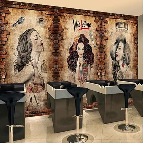 Amazon Co Jp 壁画の壁紙装飾 3d防水壁紙3dヘアサロン理髪店美容化粧品店レンガの壁のレトロな壁の壁画3dステッカー 450x300cm ホーム キッチン