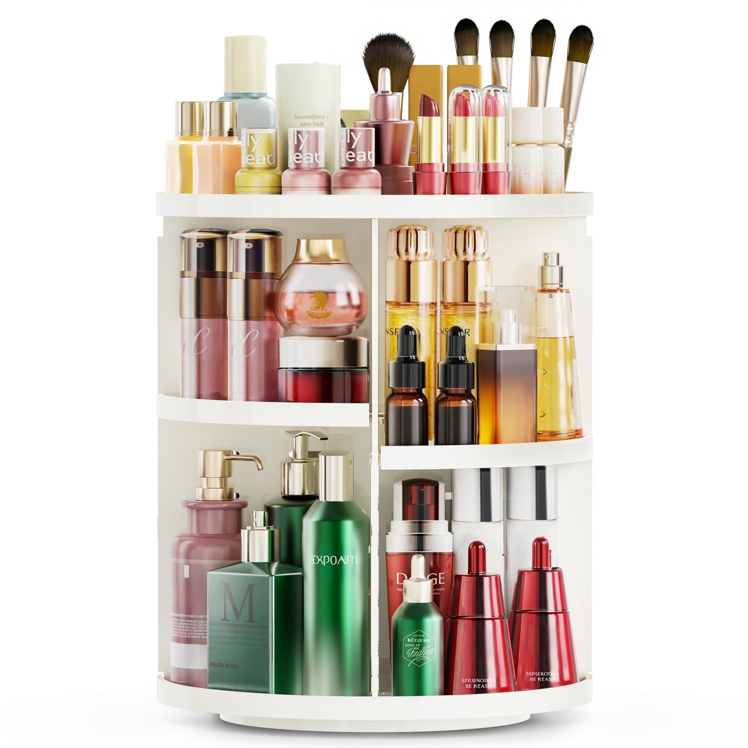 Auxmir Rotating Makeup Organiser, 9-Tier Adjustable Makeup Organiser with 360 Degree Rotation, Large Capacity Spinning Makeup Storage on Stand Revolving for Vanity Table, Bedroom, Bathroom, White
