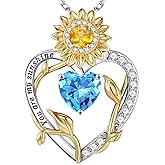 Iefil Sunflower Gifts for Women - S925 Sterling Silver Sunflower Heart Pendant Birthstone Necklace for Women, Anniversary Birthday Gifts for Wife, You Are My Sunshine Necklaces, Jewelry for Wife Mom