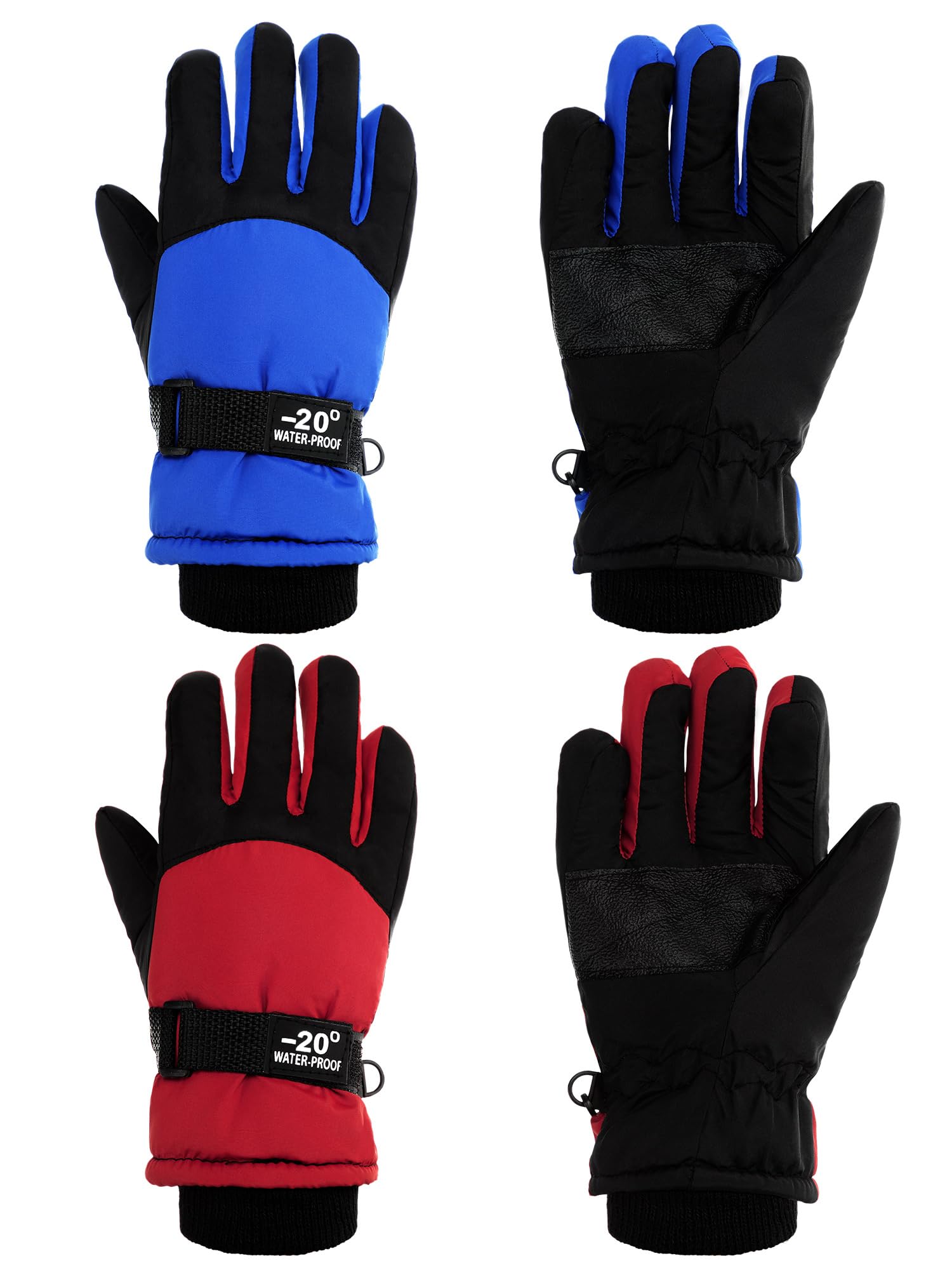 Photo 1 of SATINIOR 2 Pairs Kids Waterproof Winter Snow Gloves Ski Gloves for Boy Girl Outdoor Warm Thickening Snowboard(Red, Blue,8-12 Years)