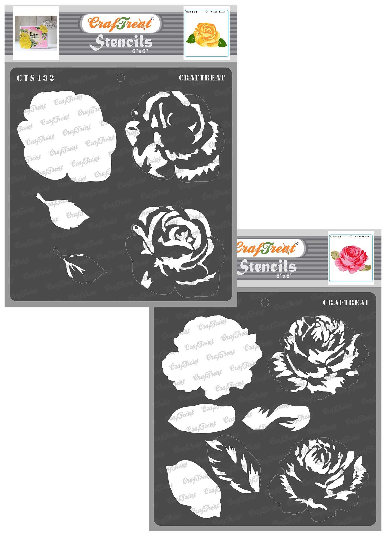 CrafTreat Reusable Layered Rose Stencils for Painting on Wood, Canvas, Paper, Fabric, Floor, Wall and Tile - Rose2 and Rose3-2 Pcs - 6x6 Inch Each - DIY Art and Craft Stencils - Layered Stencil