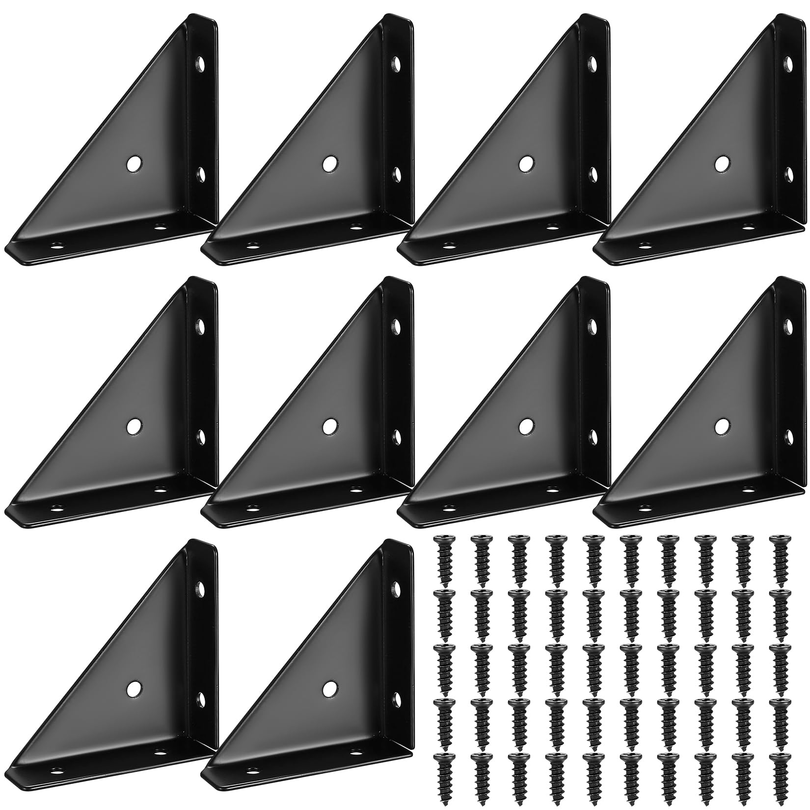 10-Pcs Angle Corner Brackets - Black, Wood Support Fasteners for Desk, Bed, Furniture Edge Joining