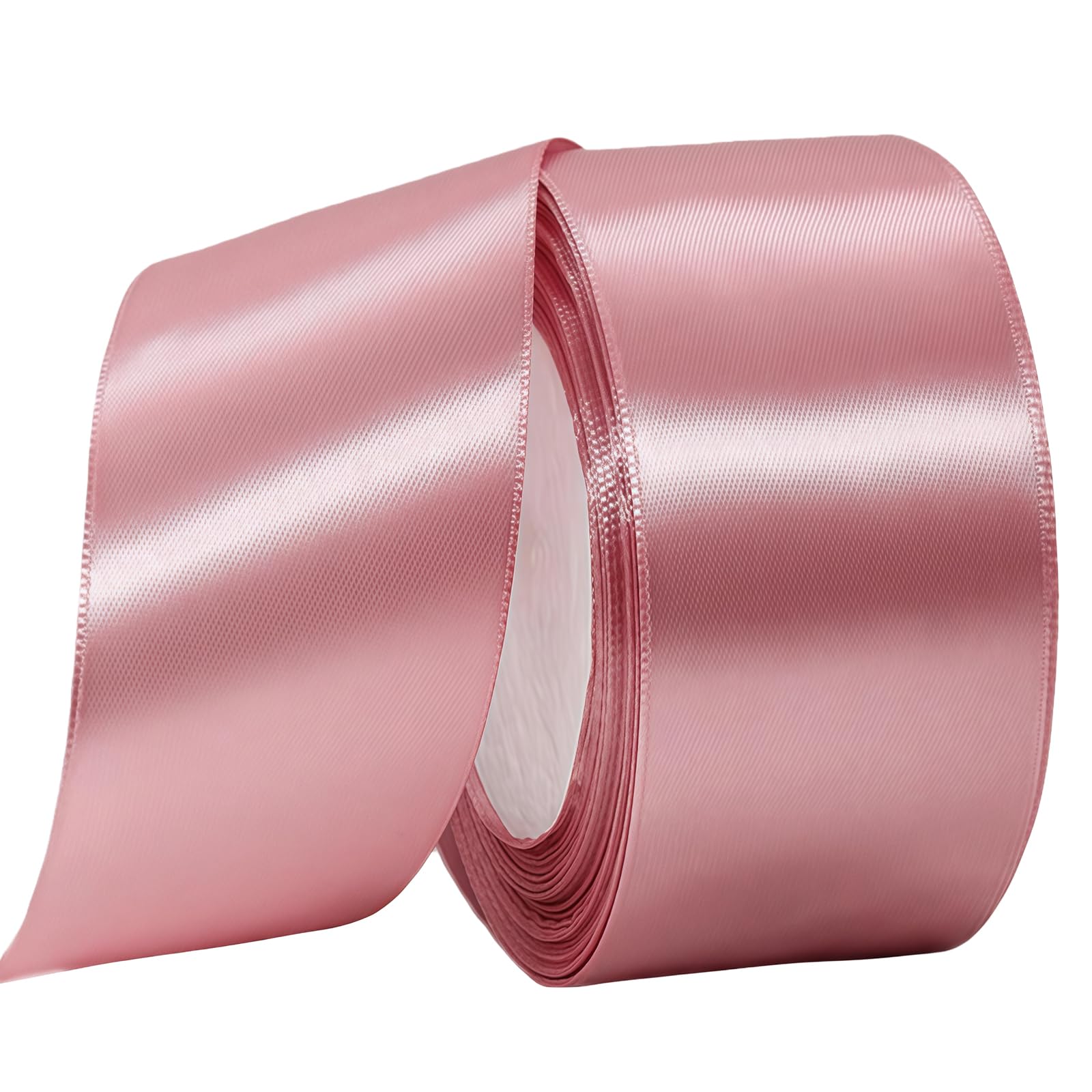 Bean Pink Ribbon 40mm for Gift Wrapping 22M,Bean Pink Satin Ribbon 40mm Wide Fabric Ribbon for Crafting Cake Ribbon,Hair Bow,Polyester Christmas Decoration,Wedding Car Decor